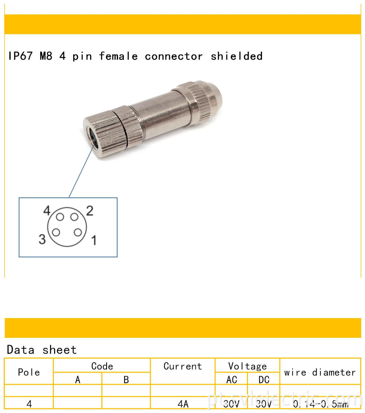 M8 4 pin female connector shielded specification